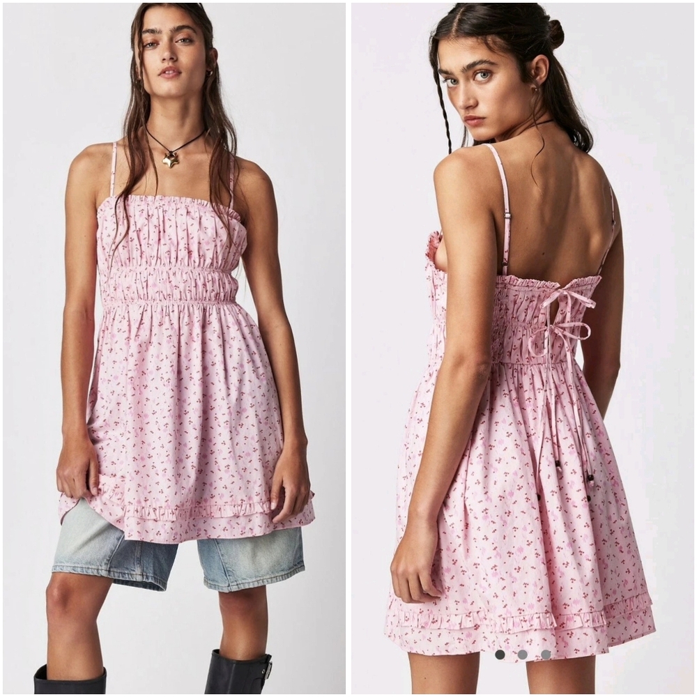 Free People Gabby Mini Sun Dress Pink Floral Medium Sundress New